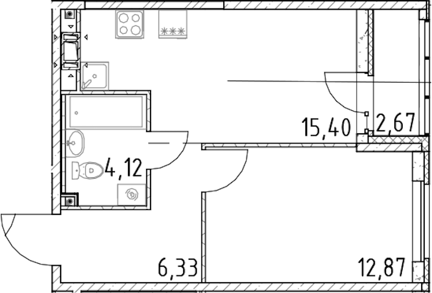 1-комнатная квартира 38.72 м², 3/17 эт., ЖК «Город Первых»